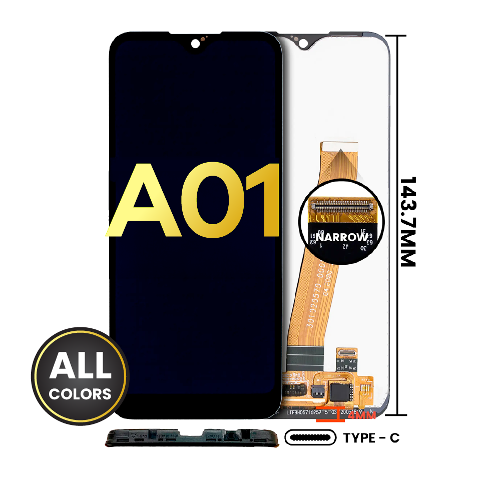 LCD Assembly With Frame For Samsung Galaxy A01 (A015A / A015F) (Micro USB Frame / Narrow FPC Connector) (Service Pack) (All Colors)