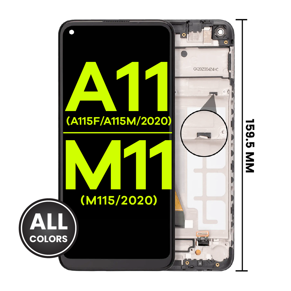 LCD Assembly With Frame For Samsung Galaxy A11 (A115F/ A115M / 2020) / M11 (M115 /2020) (International Version) (Aftermarket Plus) (All Colors)