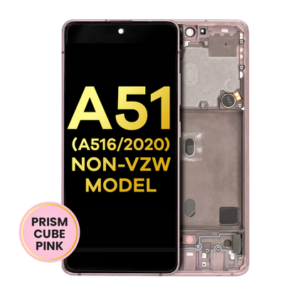 OLED Assembly With Frame For Samsung Galaxy A51 5G (A516 / 2020) (Non-Verizon 5G UW Frame) (Refurbished) (Prism Cube Pink)