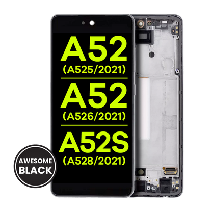 LCD Assembly With Frame (Without Finger Print Sensor) For Samsung Galaxy A52 4G (A525 / 2021) / A52 5G (A526 / 2021) / A52S (A528 / 2021) (Aftermarket : Incell) (Awesome Black)