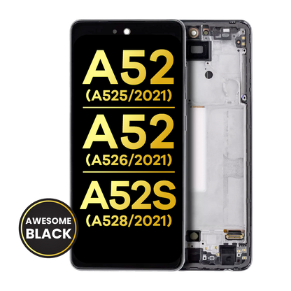 OLED Assembly With Frame For Samsung Galaxy A52 4G (A525 / 2021) / A52 5G (A526 / 2021) / A52S 5G (A528 / 2021) (Refurbished) (Awesome Black)