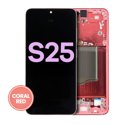 OLED Assembly With Frame For Samsung Galaxy S25 5G (US & International) (Service Pack) (Coral Red)