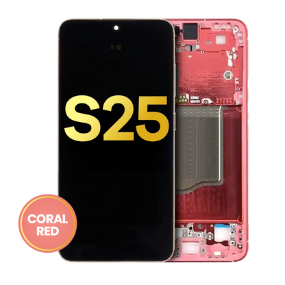OLED Assembly With Frame For Samsung Galaxy S25 5G (US & International) (Refurbished) (Coral Red)